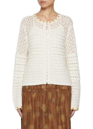 Main View - Click To Enlarge - FAFAMOON - Cut Out Crochet Floral Embroidered Cardigan