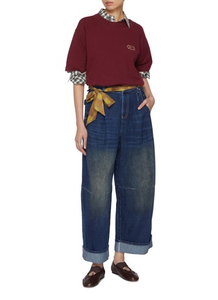 Figure View - Click To Enlarge - FAFAMOON - Embroidered Straight Leg Denim Baggy Jeans