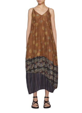 Main View - Click To Enlarge - FAFAMOON - Knot Patchwork Silk Blend Maxi Dress