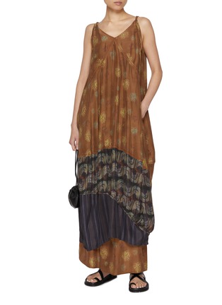 Figure View - Click To Enlarge - FAFAMOON - Knot Patchwork Silk Blend Maxi Dress