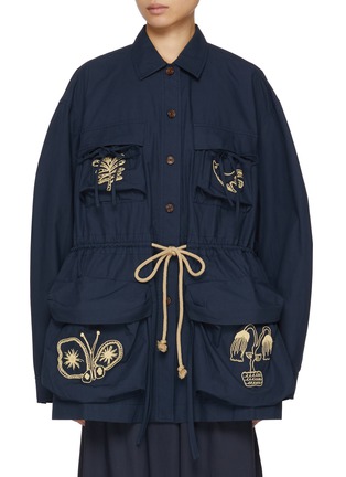 Main View - Click To Enlarge - FAFAMOON - Botanical Embroidered Four Pocket Thin Coat