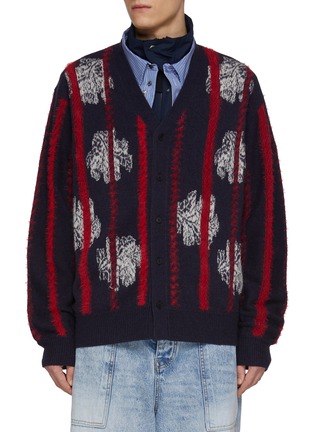 Main View - Click To Enlarge - TOGA VIRILIS - Stripe Jacquard Floral Wool Blend Cardigan