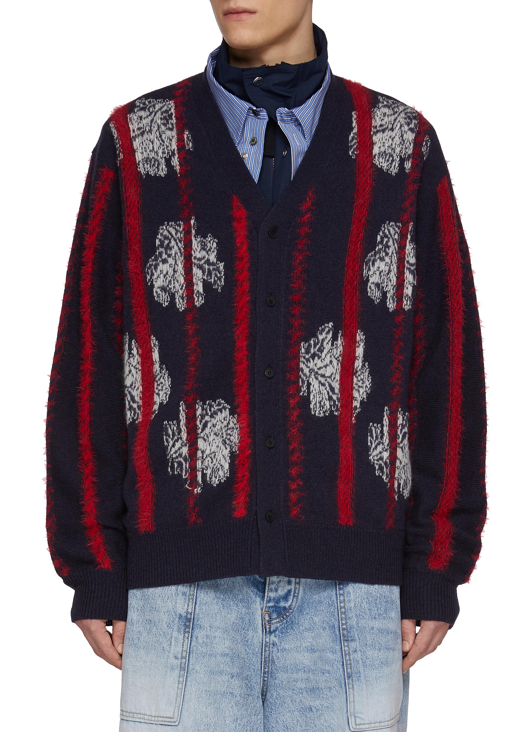 TOGA VIRILIS | Stripe Jacquard Floral Wool Blend Cardigan | Men