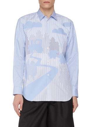 Main View - Click To Enlarge - COMME DES GARÇONS SHIRT - Farmland Scenery Striped Patchwork Cotton Shirt