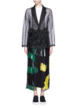 Detail View - Click To Enlarge - TOGA ARCHIVES - Coated paint mesh hem organdy long coat