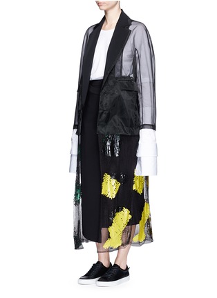 Figure View - Click To Enlarge - TOGA ARCHIVES - Coated paint mesh hem organdy long coat