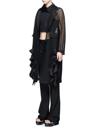 Figure View - Click To Enlarge - TOGA ARCHIVES - Lapel overlay ruffle hem mesh coat
