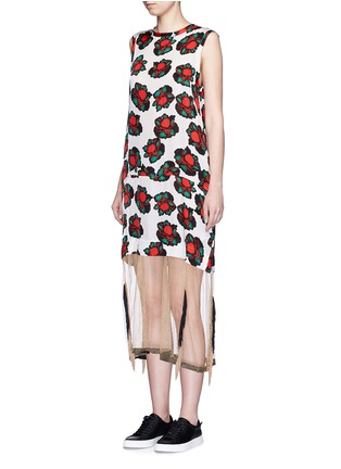 Front View - Click To Enlarge - TOGA ARCHIVES - Fringe mesh hem floral print dress