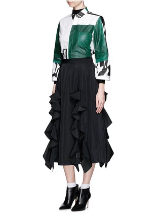 Figure View - Click To Enlarge - TOGA ARCHIVES - Coated ruffle trim midi skirt
