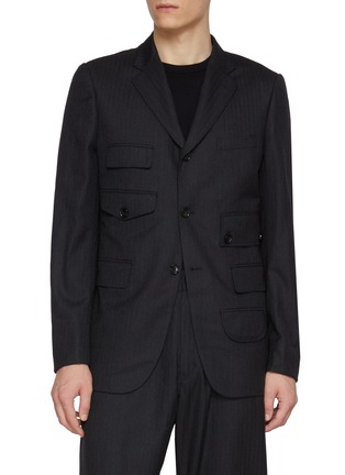 Main View - Click To Enlarge - COMME DES GARÇONS HOMME DEUX - Multi Pocket Single Breasted Wool Herringbone Blazer