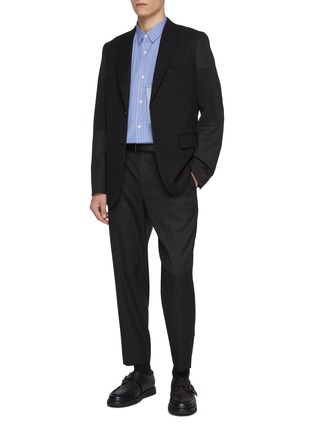 Figure View - Click To Enlarge - COMME DES GARÇONS HOMME DEUX - Patchwork Sleeve Single Breasted Wool Blazer