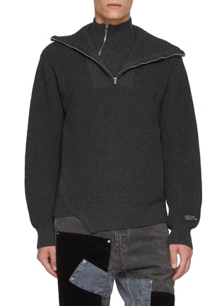Main View - Click To Enlarge - WE11DONE - Asymmetrical Double Zipped Knit Sweater
