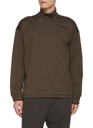 Main View - Click To Enlarge - THE VIRIDI-ANNE - Diagonal Button Mock Neck Cotton T-Shirt