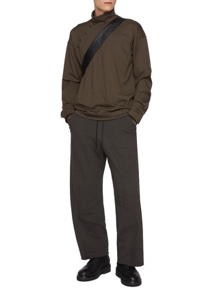 Figure View - Click To Enlarge - THE VIRIDI-ANNE - Diagonal Button Mock Neck Cotton T-Shirt