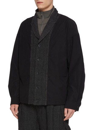 Detail View - Click To Enlarge - THE VIRIDI-ANNE - Layered Single Breasted Linen Wool Blazer