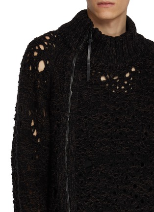  - THE VIRIDI-ANNE - Distressed Asymmetrical Zipped Mélange Knit Sweater