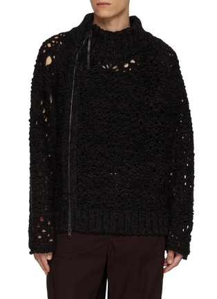 Main View - Click To Enlarge - THE VIRIDI-ANNE - Distressed Asymmetrical Zipped Mélange Knit Sweater
