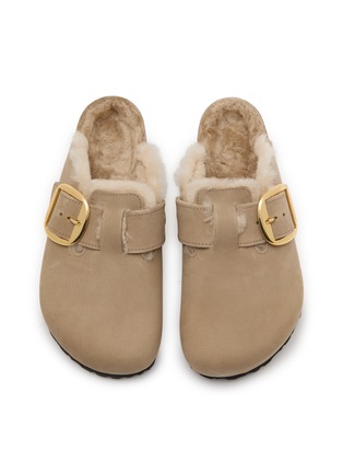 Detail View - Click To Enlarge - BIRKENSTOCK - Boston Big Buckle Shearling Nubuck Leather Clogs