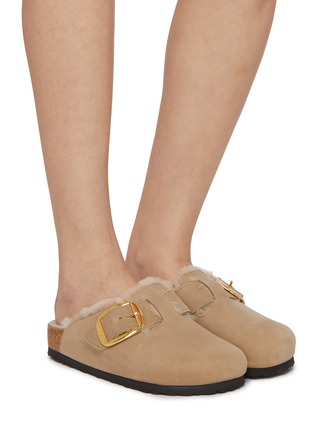 Figure View - Click To Enlarge - BIRKENSTOCK - Boston Big Buckle Shearling Nubuck Leather Clogs
