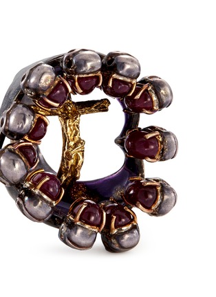 Detail View - Click To Enlarge - DELFINA DELETTREZ - Ruby 18k gold and silver skull cross ring