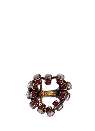 Main View - Click To Enlarge - DELFINA DELETTREZ - Ruby 18k gold and silver skull cross ring
