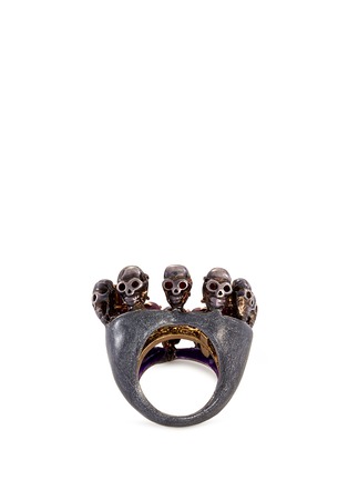Figure View - Click To Enlarge - DELFINA DELETTREZ - Ruby 18k gold and silver skull cross ring