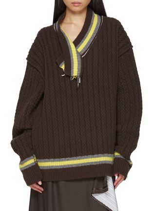 Main View - Click To Enlarge - SONIA CARRASCO - Cable Knit Wool Cashmere Tennis Sweater