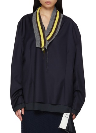 Main View - Click To Enlarge - SONIA CARRASCO - Long Sleeve Knitted Collar Wool Cashmere Top
