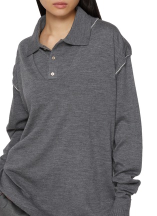  - SONIA CARRASCO - Knit Double Collar V-Neck Wool Sweater