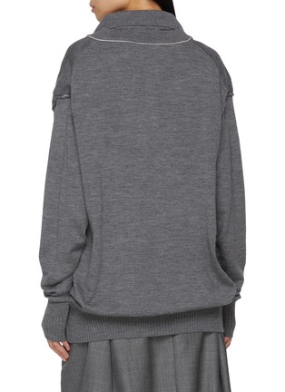 Back View - Click To Enlarge - SONIA CARRASCO - Knit Double Collar V-Neck Wool Sweater