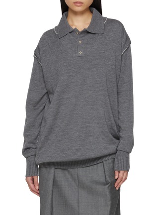 Main View - Click To Enlarge - SONIA CARRASCO - Knit Double Collar V-Neck Wool Sweater