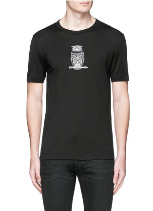 Main View - Click To Enlarge - - - Owl patch embroidery cotton T-shirt