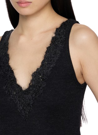  - BRUNELLO CUCINELLI - Sleeveless Lace Embroidered Ribbed Wool Jersey Top