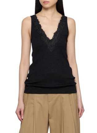 Main View - Click To Enlarge - BRUNELLO CUCINELLI - Sleeveless Lace Embroidered Ribbed Wool Jersey Top