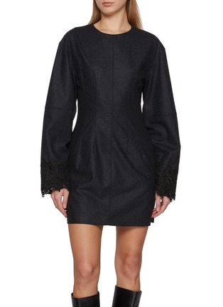 Main View - Click To Enlarge - BRUNELLO CUCINELLI - Long Lace Sleeve Wool Dress