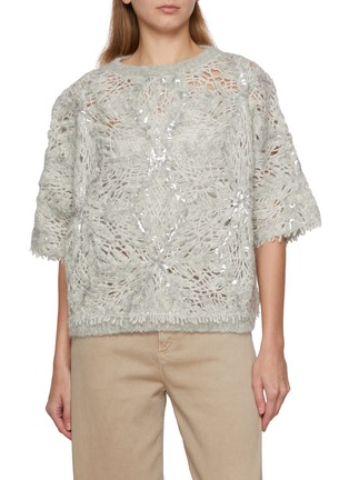 Main View - Click To Enlarge - BRUNELLO CUCINELLI - Short Sleeve Sequin Knit Top