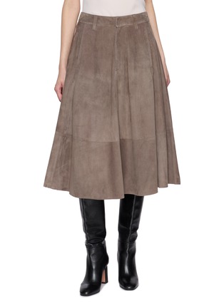 Main View - Click To Enlarge - BRUNELLO CUCINELLI - Suede Leather Flared Skirt