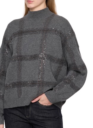  - BRUNELLO CUCINELLI - Sequin Check Mock Neck Wool Silk Sweater