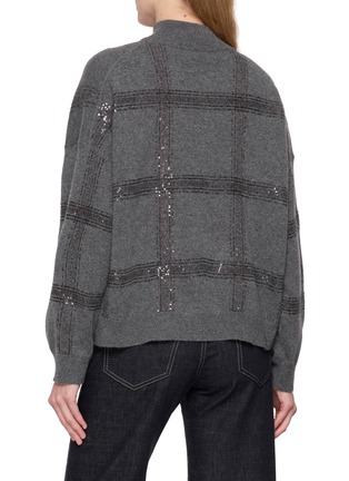 Back View - Click To Enlarge - BRUNELLO CUCINELLI - Sequin Check Mock Neck Wool Silk Sweater