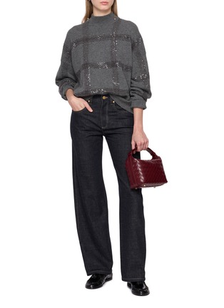 Figure View - Click To Enlarge - BRUNELLO CUCINELLI - Sequin Check Mock Neck Wool Silk Sweater