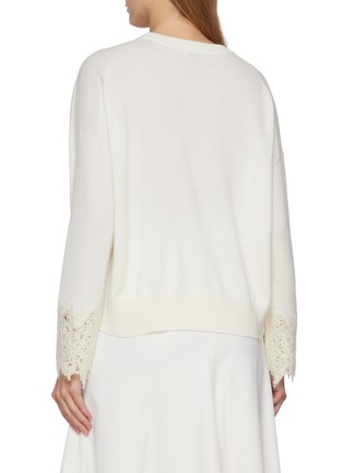 Back View - Click To Enlarge - BRUNELLO CUCINELLI - Crewneck Lace Sleeve Cashmere Knit Sweater