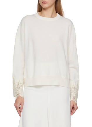 Main View - Click To Enlarge - BRUNELLO CUCINELLI - Crewneck Lace Sleeve Cashmere Knit Sweater