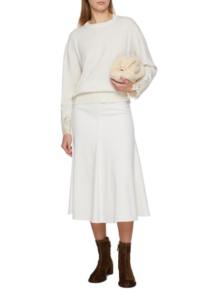 Figure View - Click To Enlarge - BRUNELLO CUCINELLI - Crewneck Lace Sleeve Cashmere Knit Sweater