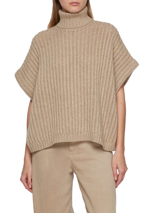 Main View - Click To Enlarge - BRUNELLO CUCINELLI - Short Sleeve Turtleneck Cashmere Knit Sweater