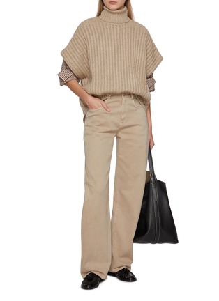 Figure View - Click To Enlarge - BRUNELLO CUCINELLI - Short Sleeve Turtleneck Cashmere Knit Sweater