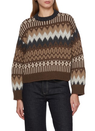 Main View - Click To Enlarge - BRUNELLO CUCINELLI - Monili Beaded Neck Fairisle Cashmere Knit Sweater