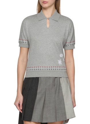 Main View - Click To Enlarge - THOM BROWNE - Stars Snowflake Embroidery Cotton Polo Shirt