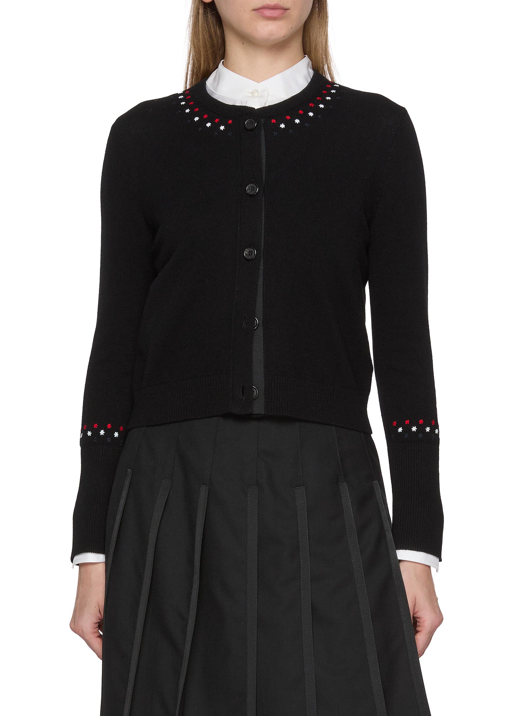 THOM BROWNE | Embroidered Jersey Stitch Cropped Cashmere Blend 