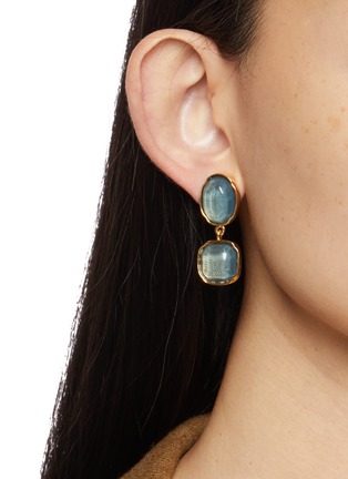 Front View - Click To Enlarge - GOOSSENS - Cabochons 24K Gold Plated Brass Crystal Clip On Earrings