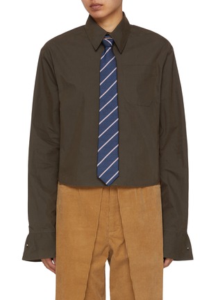 Main View - Click To Enlarge - BONBOM - Metal Logo Tie Crop Shirt